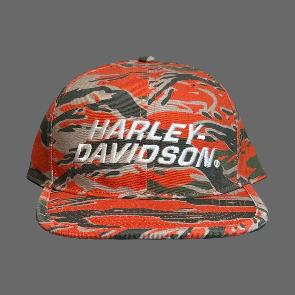 Harley-Davidson Faster Snapback Cap Orange Camo Hat NWT